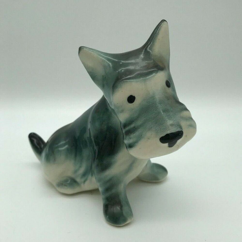 Vintage Scottie Dog Ceramic Figurine Black & Gray Puppy Scottish Terrier Dog - Picture 7 of 11